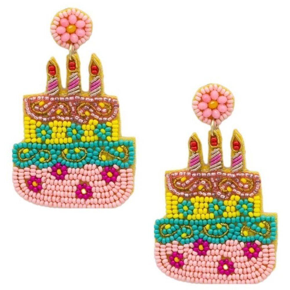 BIRTHDAY Cake Beaded Statement Earrings - Picture 3 of 3